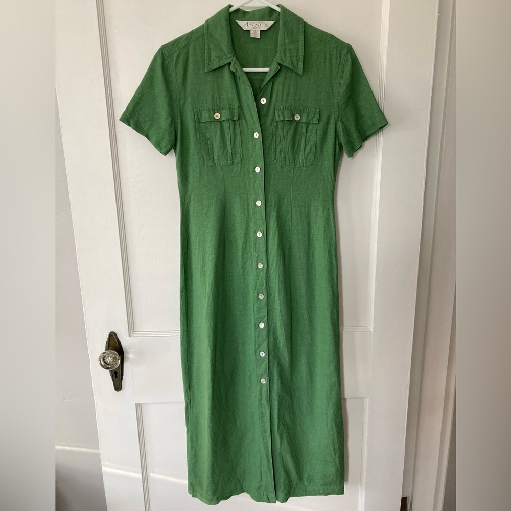 Casual Corner Linen Button Front Short Sleeve Dresss